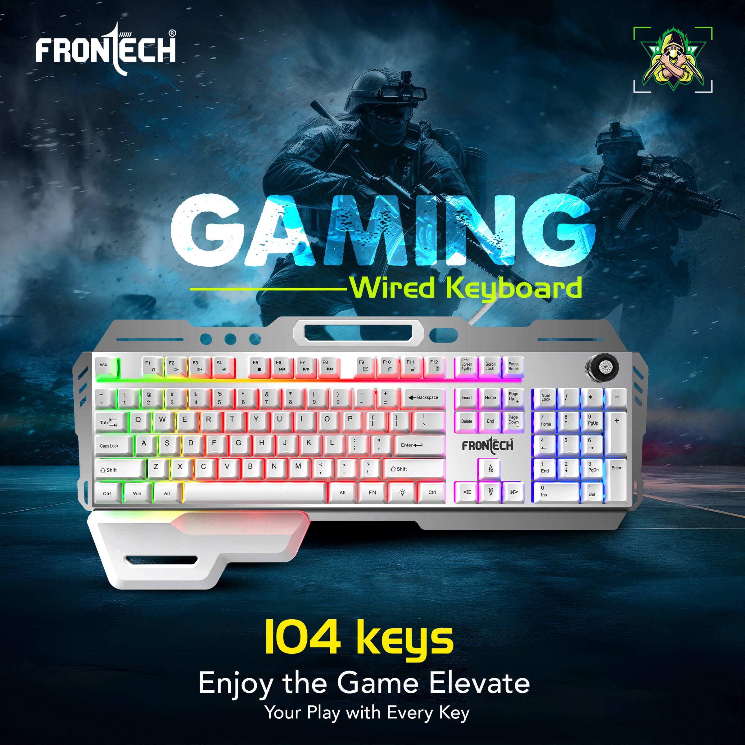 Frontech RGB Gaming Keyboard – Power at Your Fingertips | Game Better, Brighter & Faster | Rainbow Backlight | 19 Anti-Ghosting Keys | Plug & Play | 104-Key Layout (KB-0013P) Frontech RGB Gaming Keyboard – Power at Your Fingertips | Game Better, Brighter & Faster | Rainbow Backlight | 19 Anti-Ghosting Keys | Plug & Play | 104-Key Layout (KB-0013P)